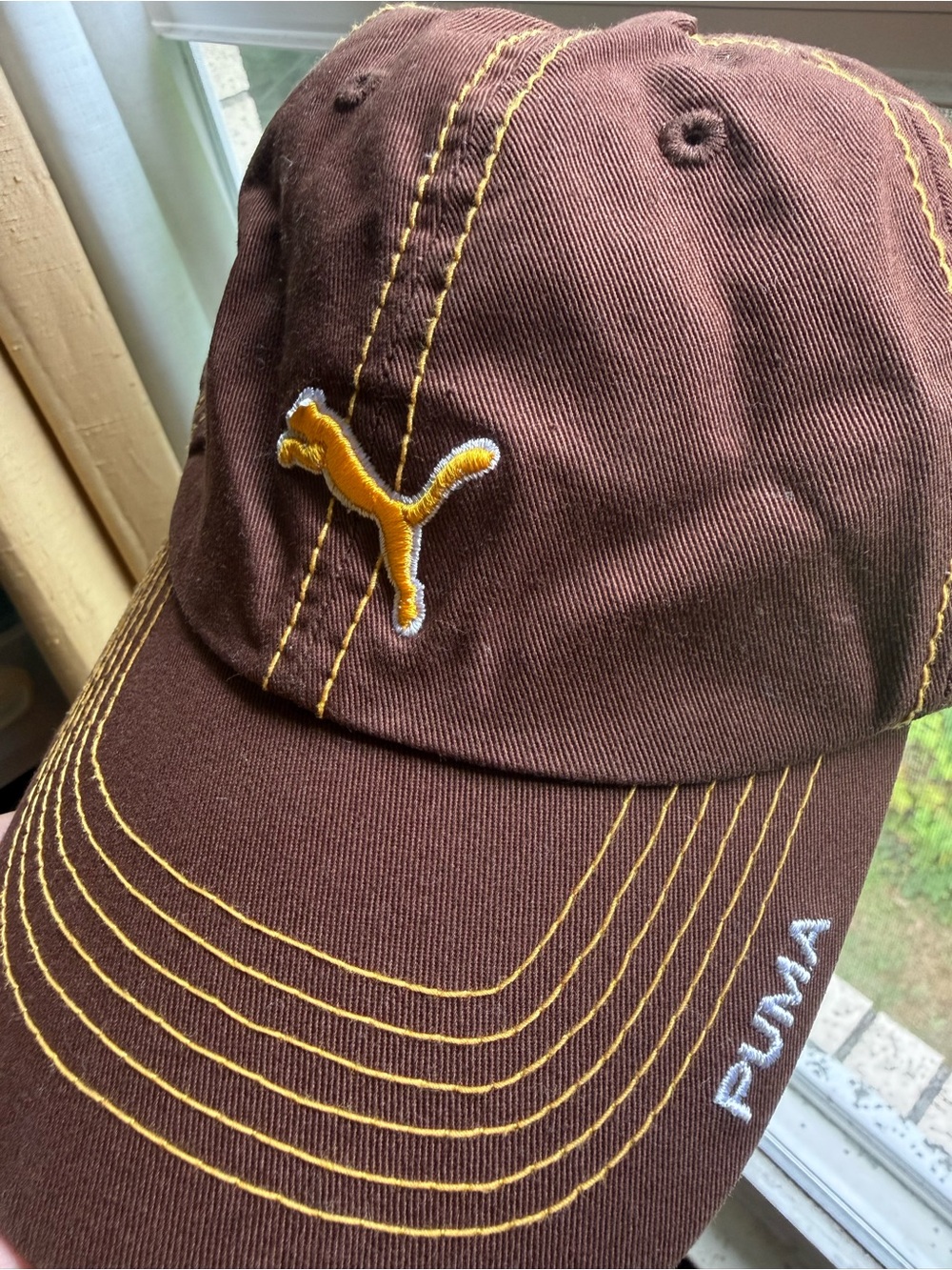 Puma Brown Cap with Yellow Puma Logo and Stitching